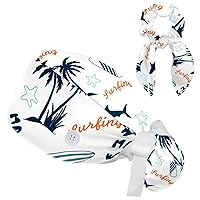 Geometry Scrub Cap Women Ponytail Adjustable Tie Back Hat Surgical Hat with Bow Hair Scrunchy