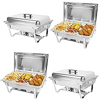 4 Pack Chafing Dish Buffet Set, 8QT Stainless Steel Rectangular Chafers and Buffet Warmer Sets for Catering, Foldable Complete Set with 1/3 Food Pan, Lid, Fuel Holder for Event Party Holiday