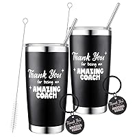 4 Pcs Coach Gifts Thank You Appreciation Tumbler Stainless Steel with Straws and Thank You Coach Gifts Keychain for Men Women Baseball Soccer Basketball Volleyball Appreciation Coach Gifts