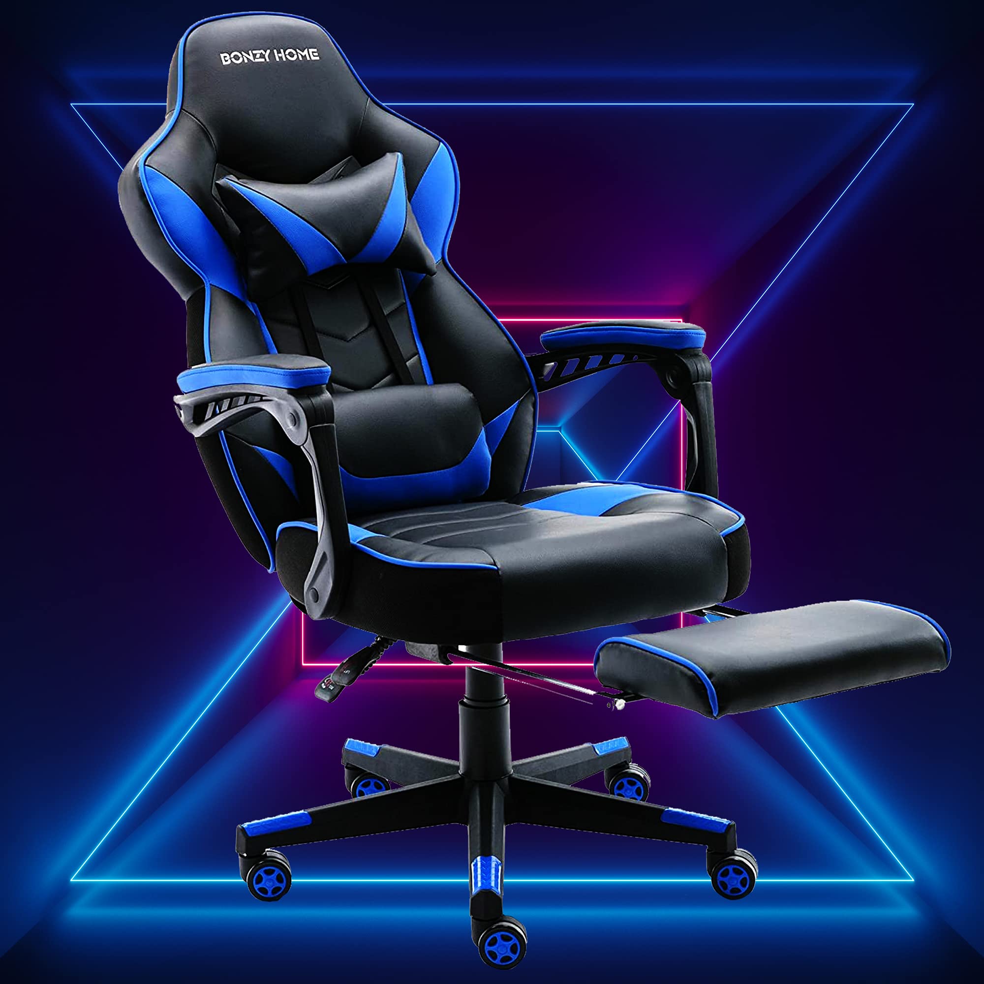 HEADMALL Gaming Chair with Footrest Ergonomic, Manufactured by Listed Company, Video Game Chairs with Lumbar and Head Pillow, for Adults Teens Secr...