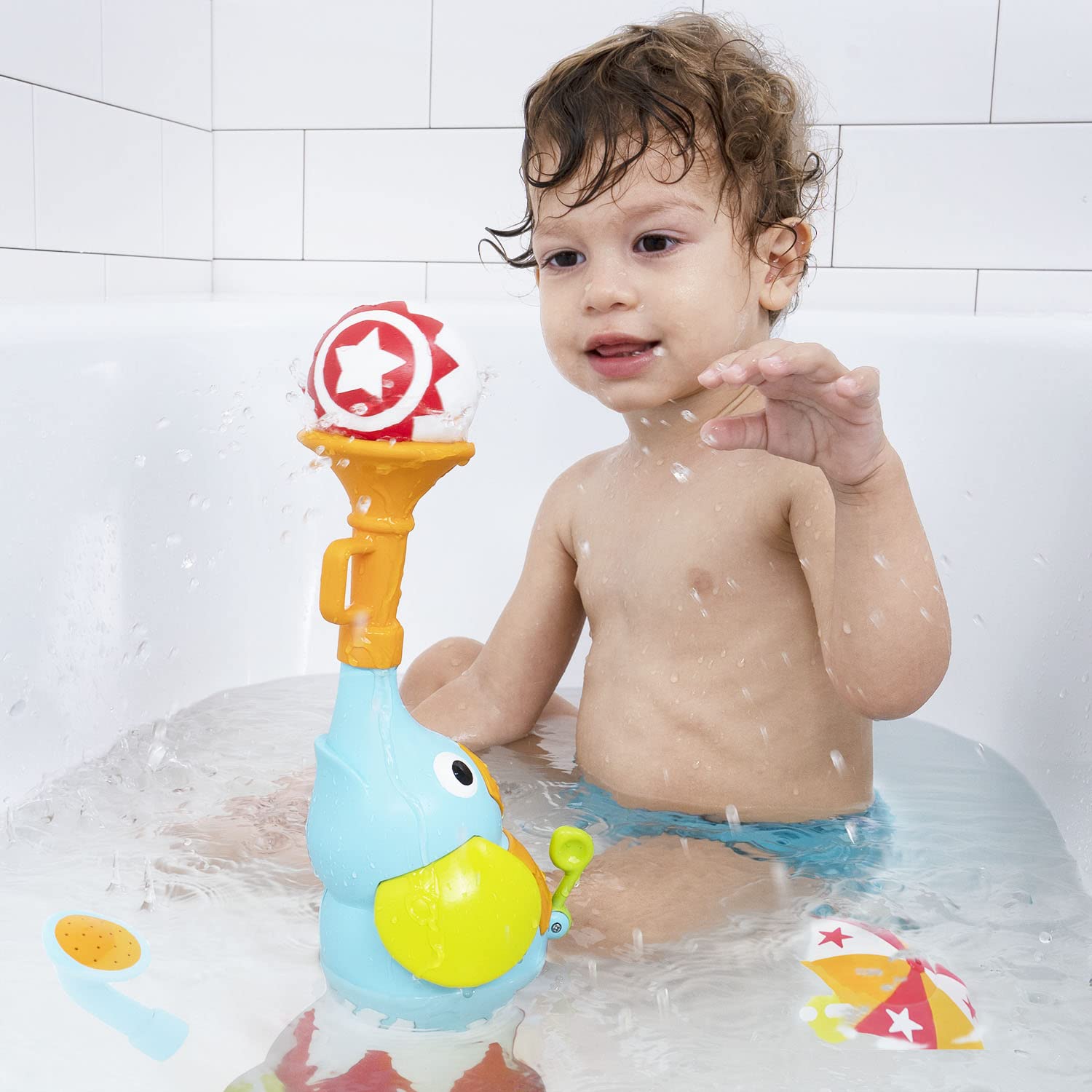 Yookidoo Baby Bath Toys for Toddlers Ages 1-3, EleFountain Sprinkler Water Show - Elephant Sprayer Set Features 3 Spouts with Different Spray Patterns - STEM Based Toy for Bath Time - for Boys & Girls