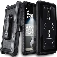 Aegis Series case for LG Stylo 4 / Stylo 4 Plus/Stylo 4 + with Built-in Screen Protector Heavy Duty Full-Body Rugged Holster Armor Case Belt Swivel Clip Kickstand, Black