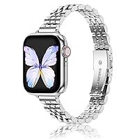MioHHR Slim Metal Bands Compatible with Apple Watch Ultra 2 1Band (49mm) Series 9/8/7(45mm 41mm),Series SE 6/5/4(40mm 44mm),Series 3/2 /1(38mm 42mm), Thin Stainless Steel Chain Strap for Women iWatch Band