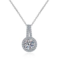 Four Prong Round 1ct Moissanite 925 Silver Platinum Plated Necklace 40+5cm NX125