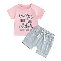 WZTYYDS Toddler Kids Baby Girl Clothes Letter Print Short Sleeve Tops and Elastic Waist Shorts Sets Summer Outfits 0-4T