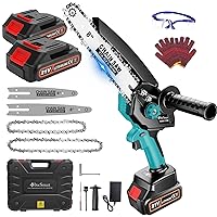 Mini Chainsaw, 8 inch & 6 inch Electric Chainsaw Cordless, Upgraded Brushless Chainsaw with Auto Oiler, 2PCS 21V 2000mAh Batteries, Handheld Chain saw for Trees Branches Trimming Wood Cutting