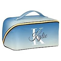 Blue Gradient Personalized Makeup Bag Custom Cosmetic Bags for Women Travel Makeup Bags for Women Cosmetic Bag Organizer Makeup Pouch Toiletry Bag for Travel Daily Use Cosmetics