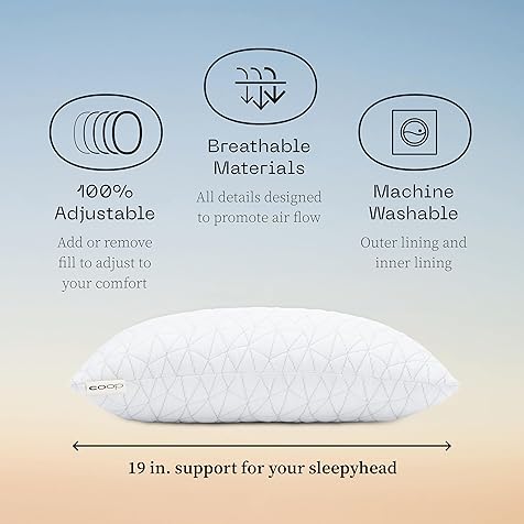 Coop Home Goods Original Toddler Adjustable Pillow, Soft, Breathable & Washable Mini Bed Pillows for Kids with Premium Memory Foam for Neck, Knee & Back Support, CertiPUR-US/GREENGUARD Gold, 19" x 13"