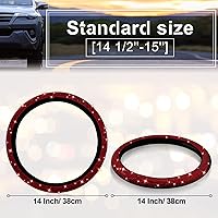 Bling Steering Wheel Cover Women Crystal Diamond Steering Wheel Cover Soft Velvet Rhinestones Wheel Protector Anti Slip Lining for Diverse Vehicle, Car, SUV, Auto and More, 15 Inch(Red, Black)