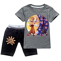 Kids FNAF Sundrop Clothes Sets Casual 2 Piece Sets Moondrop Sundrop Graphic Comfy T-shirts and Shorts Sets for Summer