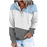 Womens Plus Size Hoodies Tops with Pocket Casual Long Sleeve Drawstring Sweatshirt Loose Button Down Henley Pullover