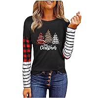 It's Fall Y'all Long Sleeve Tops for Women Pumpkin Print Tee Shirts Striped Plaid Color Block Pullover Fall Blouse