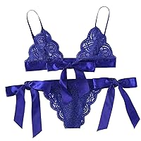 Women's Sexy Outfits Bra Underpant Scalloped Trim Tie Side Lace Set Lingerie Bow Babydoll Lingerie