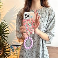 3D Tulip Flowers Wrist Chain Soft Silicone Case for iPhone 13 12 11 Pro Max X XS XR 7 8 6 S Plus SE 3 Protective Cover,Pink,for iPhone 13Pro