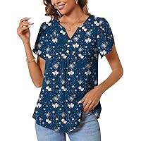 CATHY Womens Fashion Short Sleeve Tops Dressy Petal Sleeve Button T-Shirts Casual Chiffon Tunic Blouse