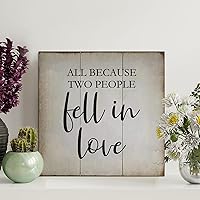 LITTLEGROVE SEEDS All Because Two People Fell in Love Wood Sign Wooden Sign Motivational Wall Decorations for Living Room Rustic Wall Art Kitchen Home Decor Signs Wall Hanging Sign 12x12in