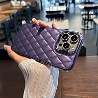 for iPhone 15 Pro Max Phone Case 6.7 inch, Aesthetic Luxury Checkered for Women Girls, Shockproof Soft TPU & Frosted Hard pc Deep Purple