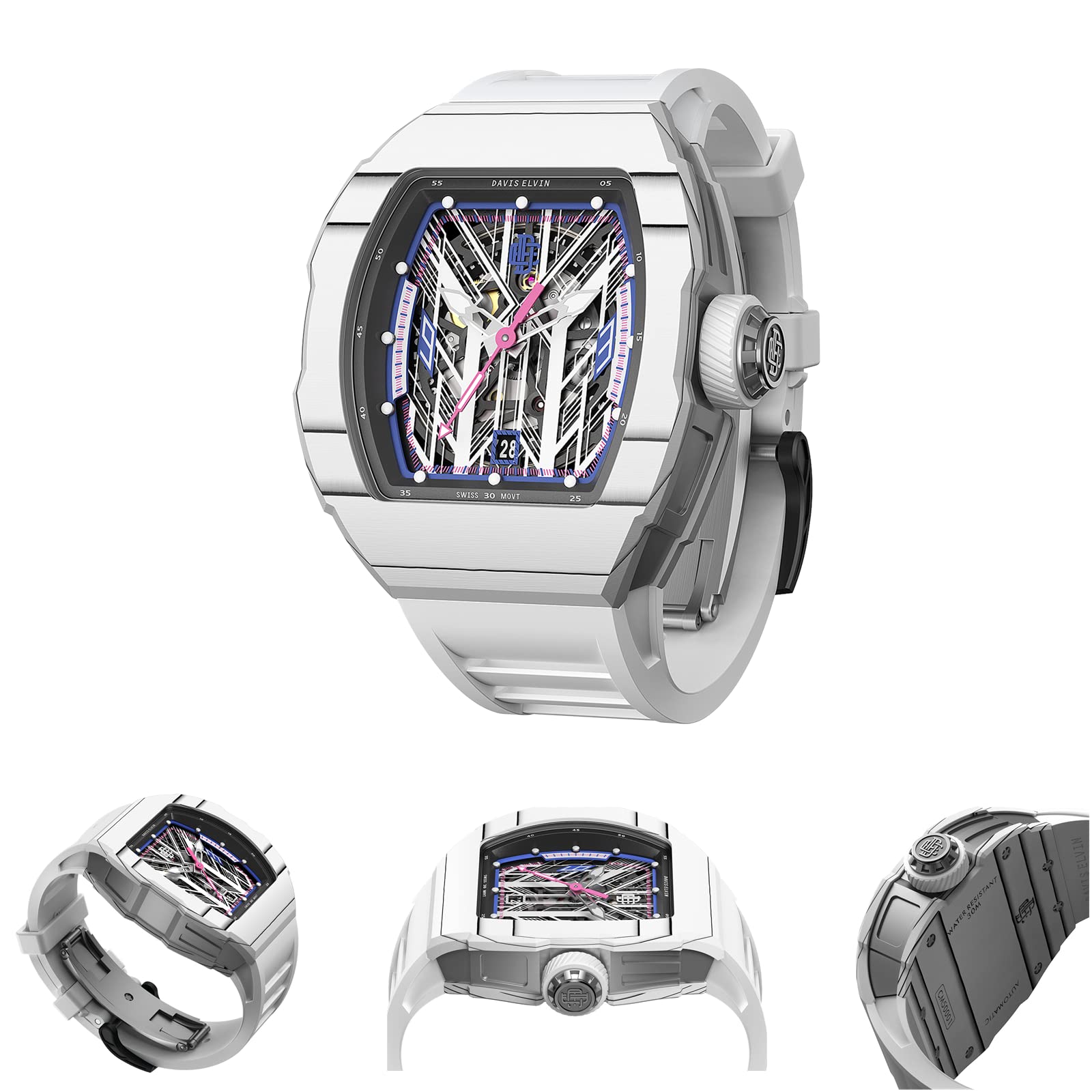 DAVIS ELVIN Global Popular Original Men's Wristwatch Birthday Gift Surprise for Men Tonneau Design Fashion Wrist Watch Mechanical Watch Carbon Fiber Gentleman Watch-DR05-S