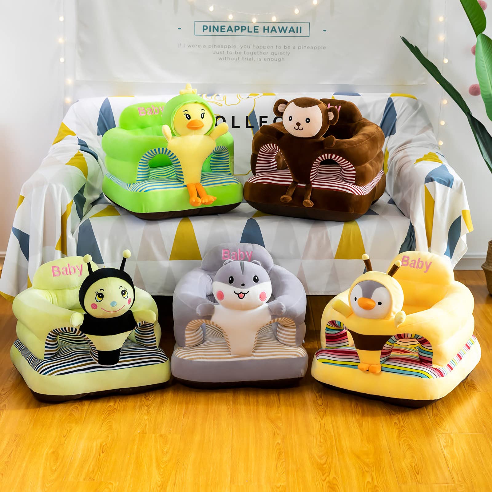 Baby Support Seat, Cute Baby Sofa Chair for Sitting Up, Comfy Plush Infant Seats (Penguin,W17.5 x H17.5)