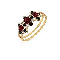 GUESS Matte Burgundy Flower Hinged Cuff Bracelet for Women