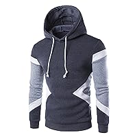 Men's Color Block Pullover Hoodie Long Sleeve Casual Sweatshirt with Pocket Patchwork hooded pullover sweater