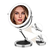 Lighted Makeup Mirror with 1X/10X Magnification, Height Adjustable & 3 Color Dimmable Lights 8