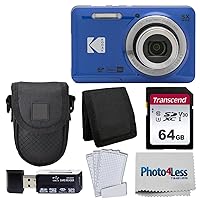 Kodak PIXPRO FZ55 Digital Camera (Blue) + Black Point & Shoot Camera Case + Transcend 64GB SD Memory Card + Tri-fold Memory Card Wallet + Hi-Speed SD USB Card Reader + More!
