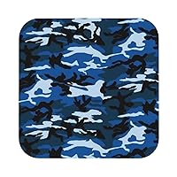 Blue Camo Print Leather Coaster Set of 6 Pieces,Square Heat-Resistant Drinks Coffee Decorative Coaster for Living Room Kitchen,4 in
