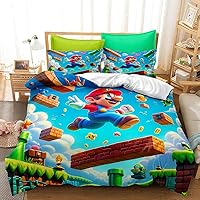 3PCS Super Bedding Set Mario Comforter Duvet Cover Set Twin Full Queen King Size Quilt Cover for Kids Teens Bedroom Decoration（Queen）