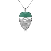 talia Rhodium Plated Sterling Silver Green Inlay with White Diamond Cut CZ Opus Pendant Necklace 2 Charm Set on 20 to 32 Inch Chain
