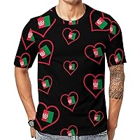 Red Heart I Love Afghan Men's Short Sleeve T-Shirts Casual Crew Neck Tee Summer Regular Fit Tops