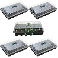 5-Pack 120 Cells Seed Trays Seedling Starter Tray, Humidity Adjustable Plant Starter Kit with Dome and Base Greenhouse Grow Trays Mini Propagator for Seeds Growing Starting