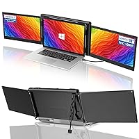 Triple Portable Monitor for Laptop Screen Extender-12'' 1080P Full HD IPS Triple Screen Laptop Monitor,One Type-C Cable Connection,Work with 13.3''-16.5'' Laptop& Switch/Xbox (for Windows)