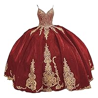 Sparkly Fabric Gold Embroidery Patterning V Neck Ball Gown Quinceanera Prom Formal Dresses with Straps 2024