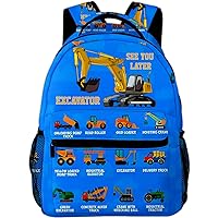Truck Excavator School Backpack for Boys Kids Girls Adjustable Strap Waterproof 16 inch School BookBag Outdoor Daypack Gifts