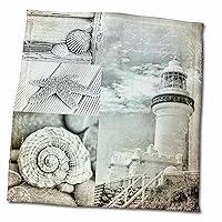 3dRose Mixed Media Collage of Byron Bay Lighthouse with Sea Shells - Towels (twl-268398-3)