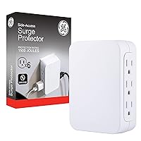 Pro 6-Outlet Extender, Surge Protector, Side Access, Wall Tap Adapter, 3-Prong, 1200 Joules, Warranty, UL Listed, White, 10353