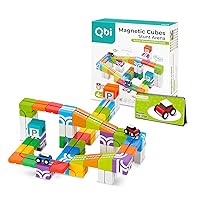 QBI Toy Stunt Arena: Action-Packed STEM Track, Building Tiles, 3D Colorful Magnetic Blocks Construction Educational STEM Toys with Kids car for 4+ Year Old Boys & Girls Montessori Game (46 Pieces)