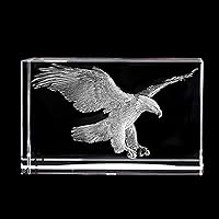 3D Eagle Laser Etched in Crystal Glass Cube Paperweight Bald Eagle Lover Gifts (Eagle 4)