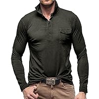 Mens Button Tee Shirts Long Sleeve Golf Shirt Slim Fitting Workout Tees Soft Plain Pocket T-Shirts Henley Tops