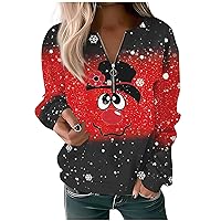 Women's Christmas Blouses Sweatshirt Pullover Basic Quarter Zip V Neck Long Sleeve Top Casual All Pullover, S-3XL