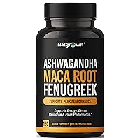 Natgrown Ashwagandha Maca Root Fenugreek Extract Capsules Supplement for Men & Women - Vegan Pills - 120ct