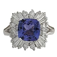 3.74 Carat Natural Blue Tanzanite and Diamond (F-G Color, VS1-VS2 Clarity) 14K White Gold Engagement Ring for Women Exclusively Handcrafted in USA