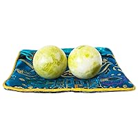 Light Green Chinese Hand Exercise Balls Baoding Ball Health Stress Balls for Therapy Natural Marble Gift with Bag