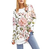 Womens Long Sleeve Tops Casual Long Sleeve Tops Women Active Oversize Fall Loose Fit Print Soft Round Neck Shirt Teen Girls White Womens Long Sleeve Tee Shirt X-Large