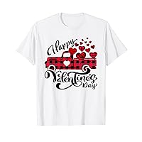 Truck Red Buffalo Plaid With Hearts Happy Valentine's Day T-Shirt