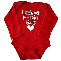 I Stole My Pop-Pop's Heart Red Infant Bodysuit, Baby Shower Newborn Gift, Pregnancy Reveal Present, Valentine's or Father's Day Outfit (12M, Long Sleeve, Red)