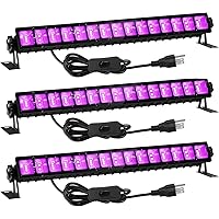 3 Pack IP66 Waterproof 36W LED Black Light Bar, Blacklight Flood Light with Plug & Switch & 5ft Power Cord, Each Light Up 21x21ft Area, for Glow Fluorescent Party Bedroom Game Room Body Paint Stage
