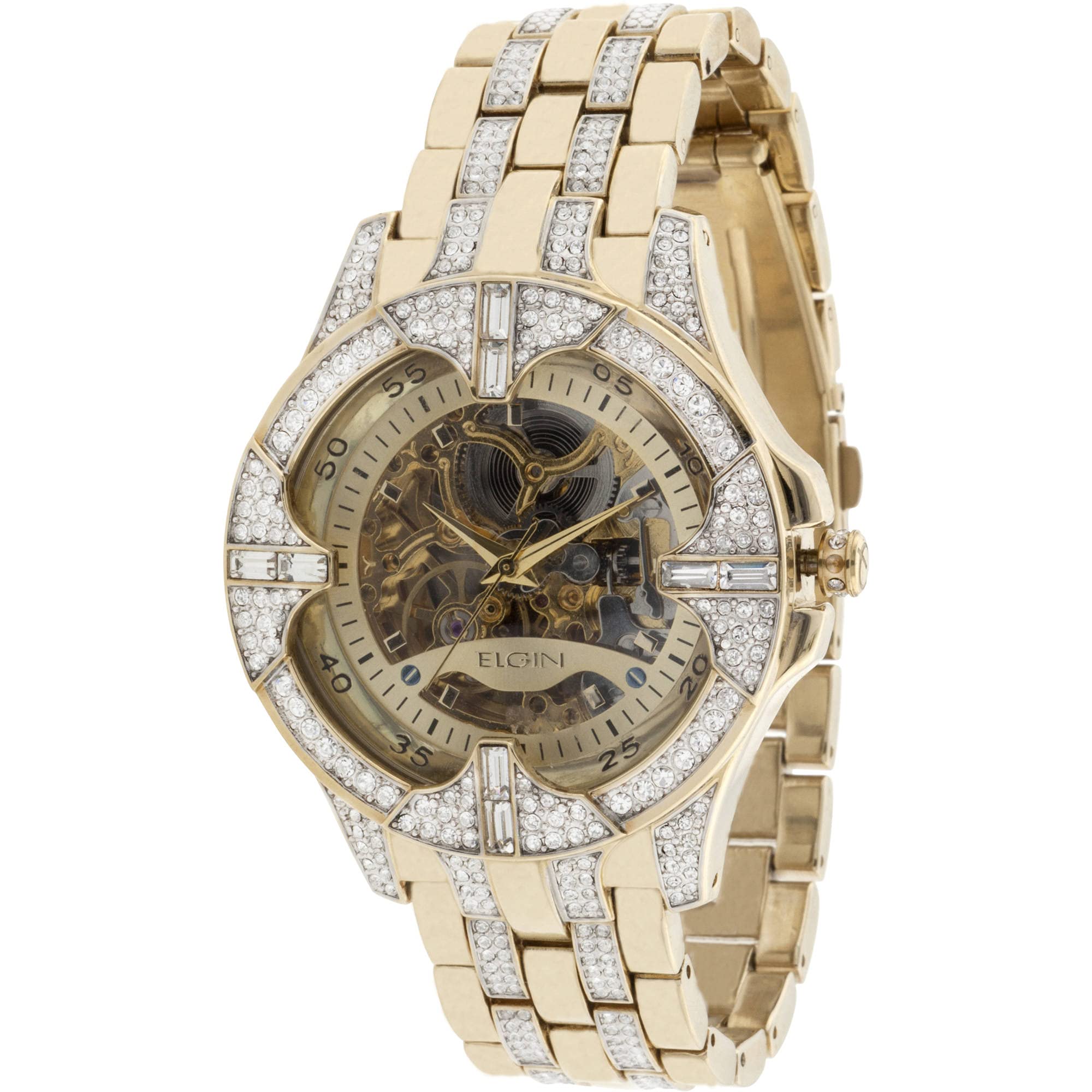 Elgin Men's Silver and Gold-Tone Analog Skeleton Watch with Crystal Accents (Model FG9919AZ)