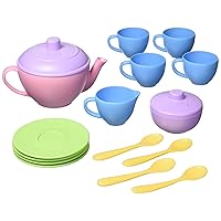 Tea Set, Pink CB - 17 Piece Pretend Play, Motor Skills, Language & Communication Kids Role Play Toy. No BPA, phthalates, PVC. Dishwasher Safe, Recycled Plastic, Made in USA.